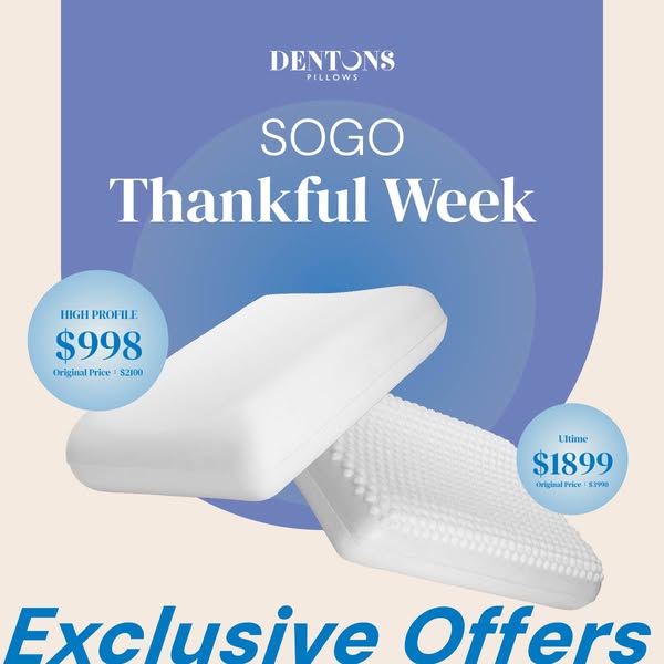Dentons Pillows HK: SOGO limited-time pillow sale with up to 52% off selected models plus free gift