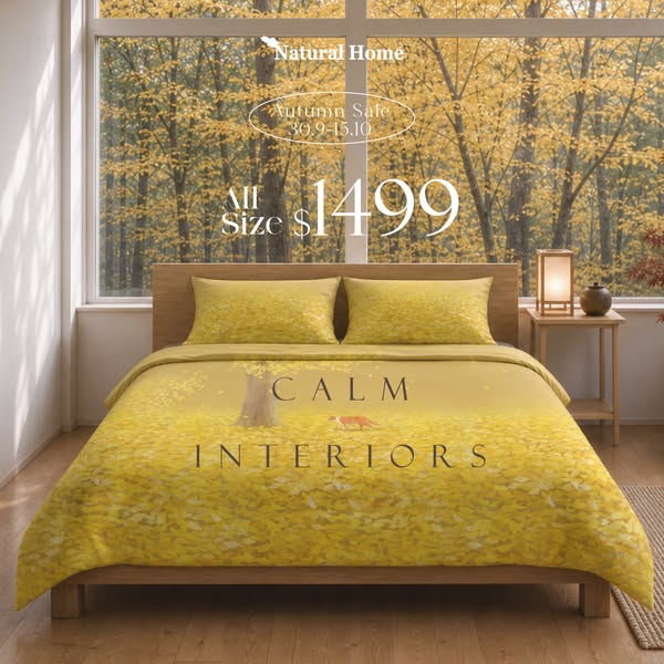 Autumn ginko bedding set at HK$1499, reduced from HK$2860–3990.