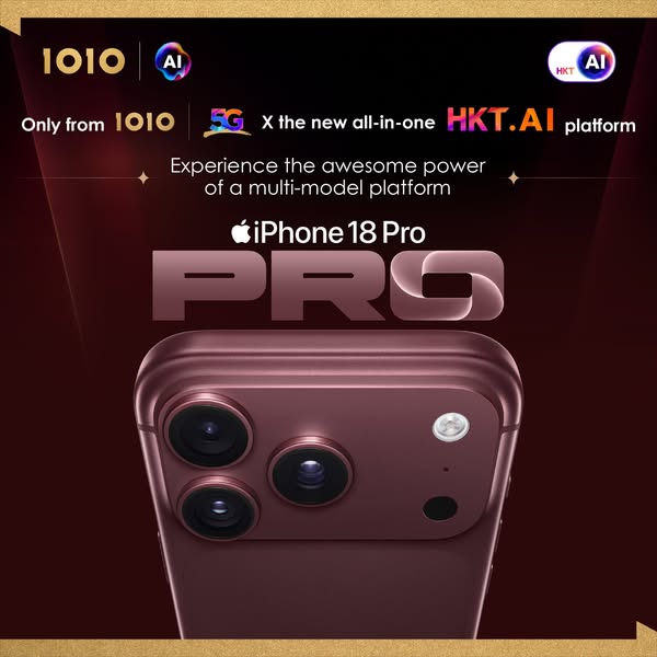 iPhone 18 Pro/Pro Max with HKT.AI plan: up to 648,000 credits, free AI support, trade-in from HK$5,709, 0% financing, up to HK$650 cashback.