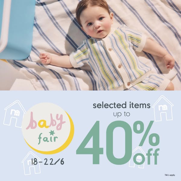Up to 50% off storewide plus free gift with HK$3,000 purchase at Baby Fair.
