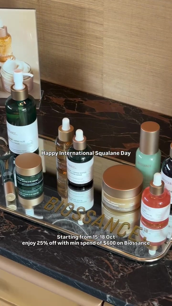 25% off Biossance products with minimum HK$600 purchase, Oct 15–18.