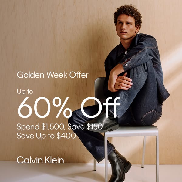 金週期間購買Calvin Klein經典款服飾，享受最高折扣HK$400。