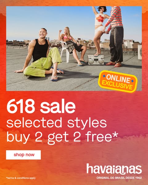 havaianas: Buy 2 get 2 free on selected styles plus free shipping over HK$500