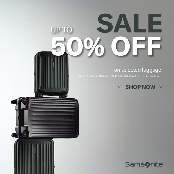 Selected luggage up to 50% off; members get extra 5-10% off on purchases over HK$5,000.