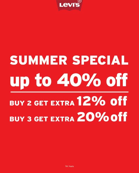 levi's: Selected items up to 40% off; extra 12% off 3 items, extra 12% off 2 items