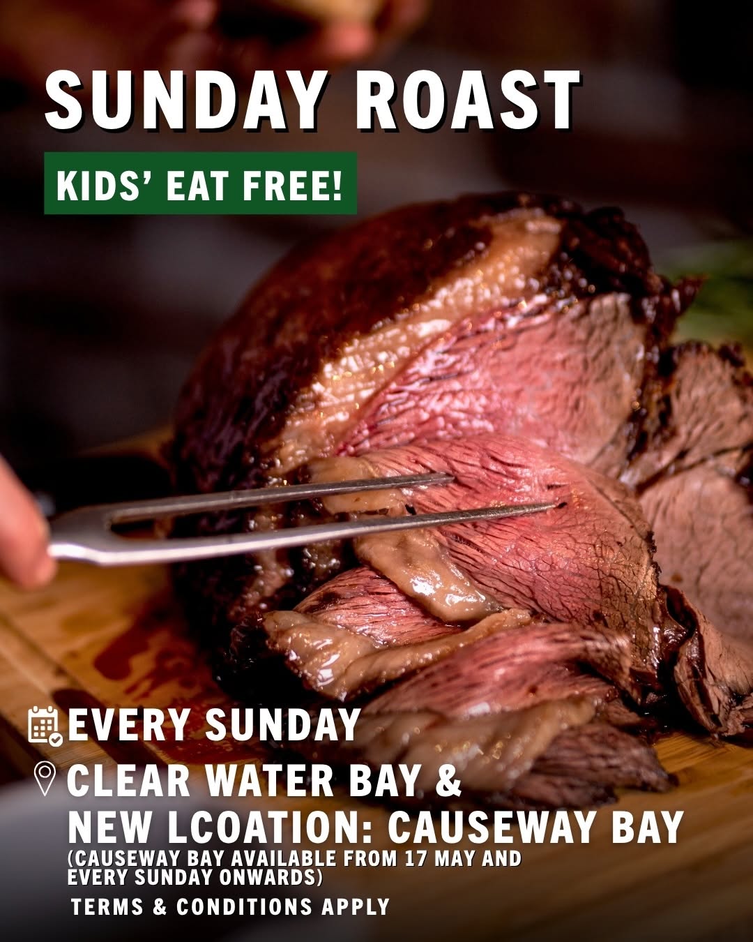 Feather & Bone — Multiple May promotions including 50% off T-Bone Tuesdays, kids eat free on Sunday Roast, Mother's Day gift bundles, and new burger launch.