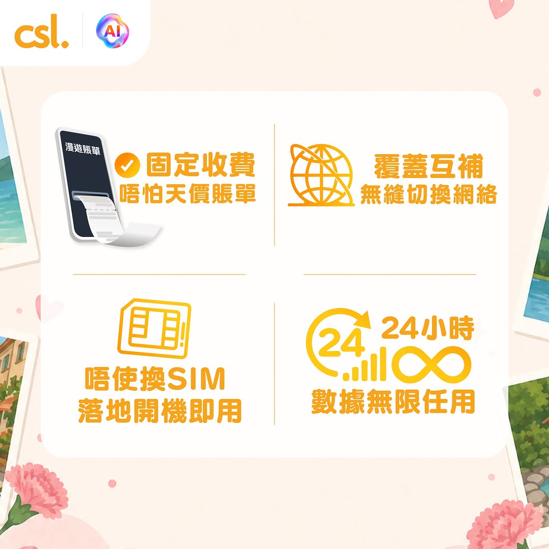 CSL — Select CSL 5G plans include complimentary Club Care annual travel insurance. Upgrade to 'Golden Roaming' service for priority spectrum access and enhanced network stability across 12 premium operators.