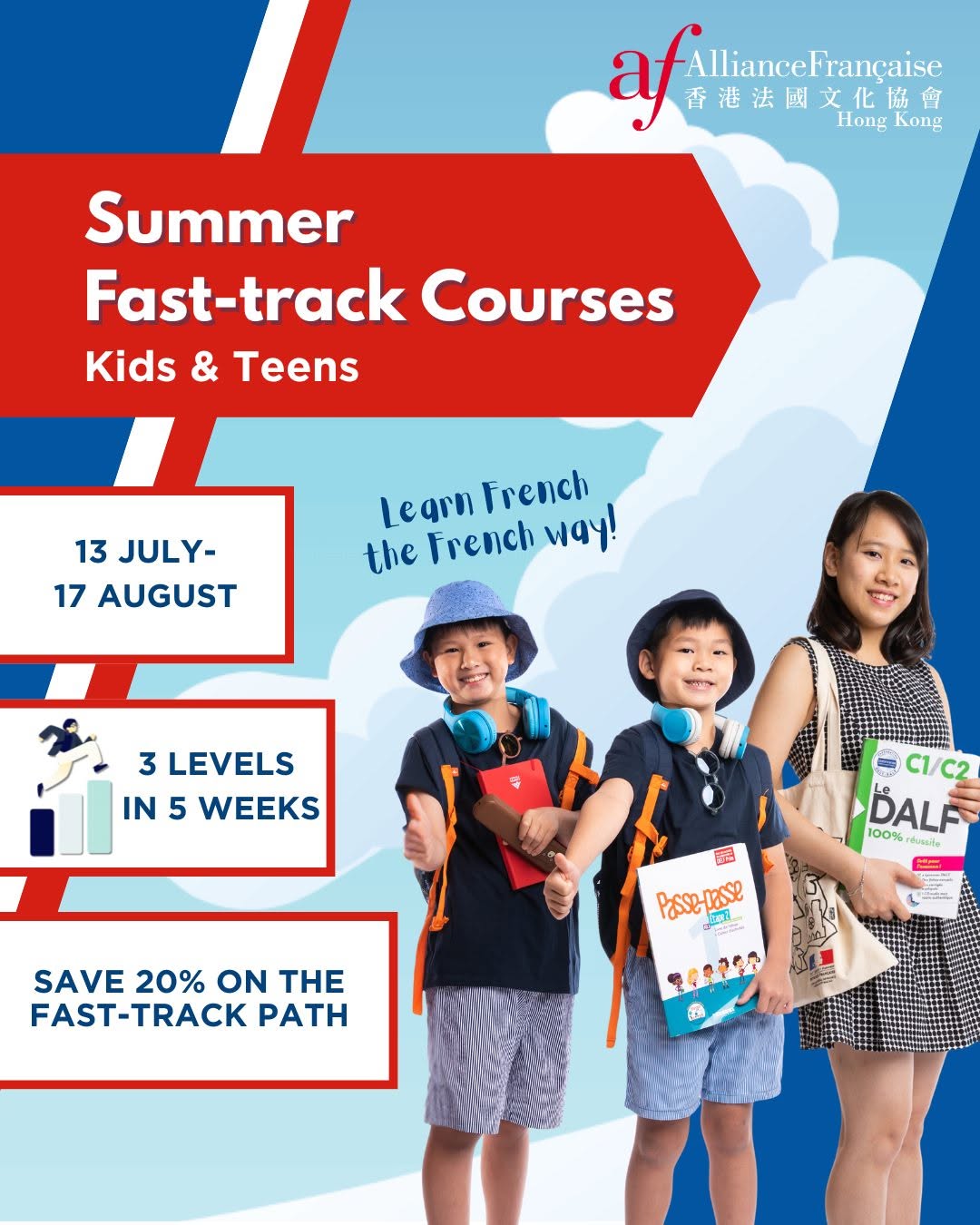 alliance francaise: Save 20% on Summer Fast-track courses (5 weeks, A1.1 to A1.3) compared to…