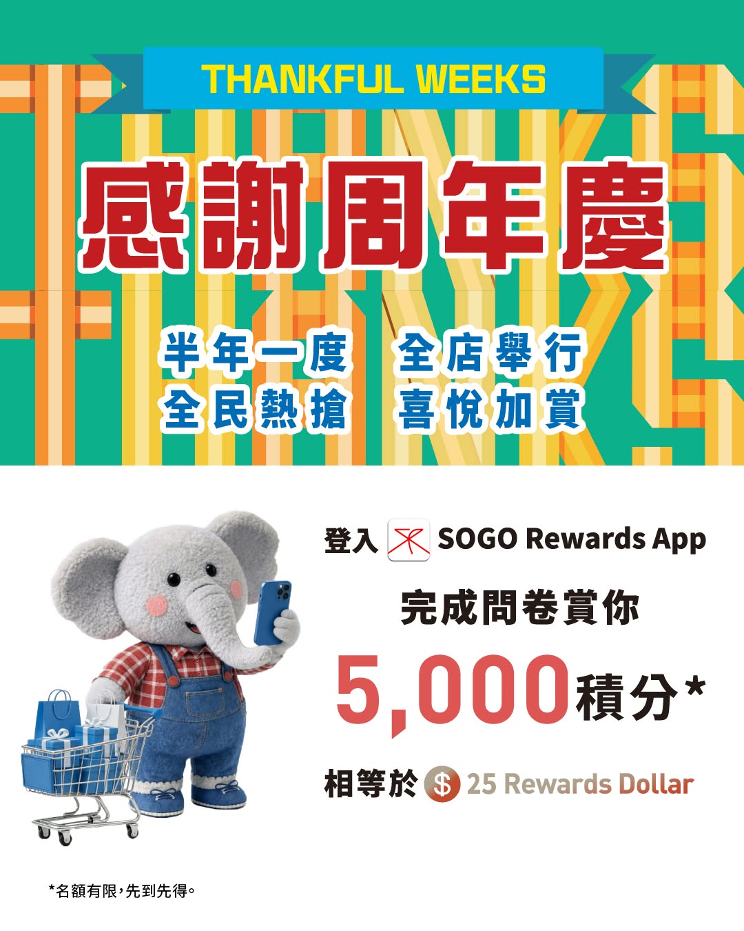 SOGO: Complete a survey to win 5,000 SOGO Rewards Points (HK$25 Rewards Dollar) on a…