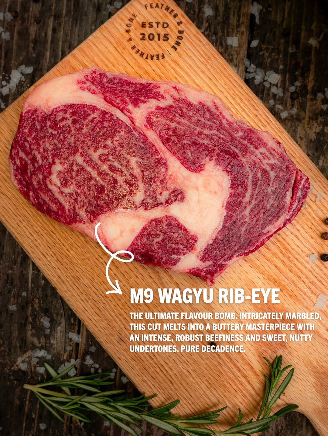 feather & bone — M9 Wagyu Trio Bundle at 60% off (HK$1,451 from HK$3,628) + free bottle of Three Butchers Shiraz wine.