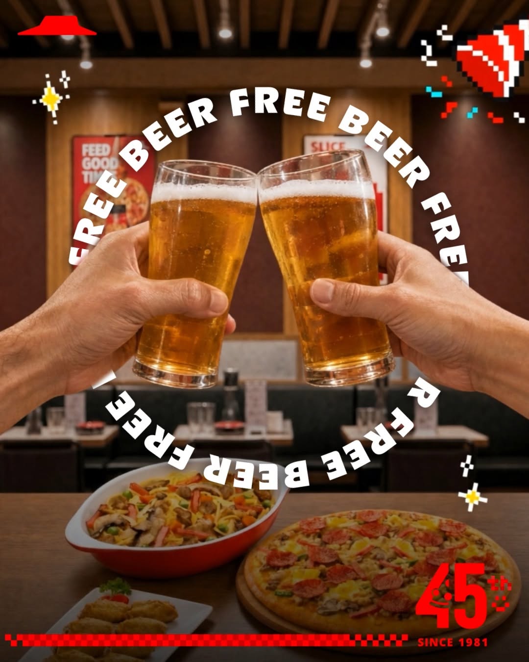 Pizza Hut — Get a free Asahi beer with purchase of premium pizza set (2-3 or 4-5 person meal) at Pizza Hut on Father's Day.