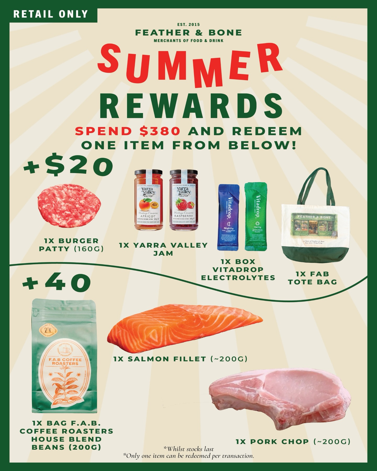 feather & bone — 30% off two summer meat bundles with free kitchen knife set. Summer Surf & Turf and Rib-Eye Battle bundles available at retail and online.