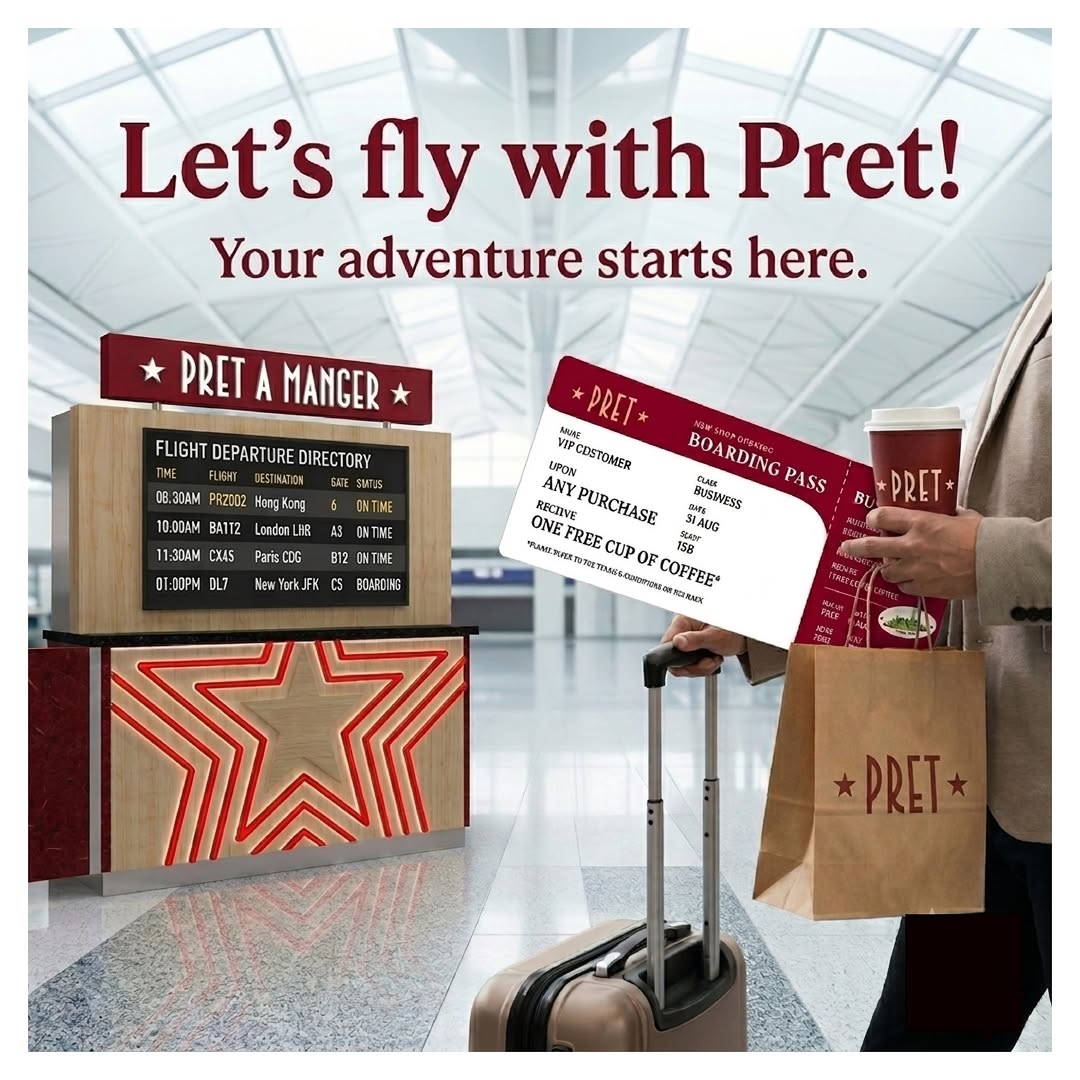 pret a manger: Free regular-sized barista-made hot or iced drink with any purchase at new…