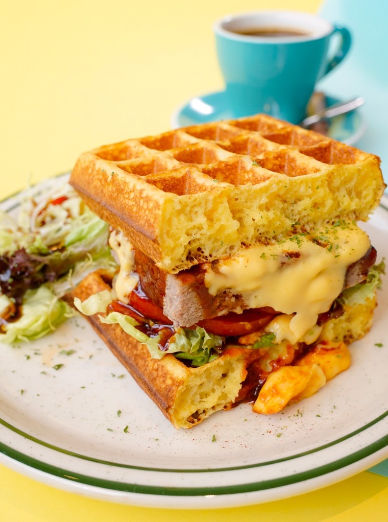 Green Waffle — Lunch set bundle from HK$98 including main dish, soup or salad, drink, and half waffle (Sets A-E).