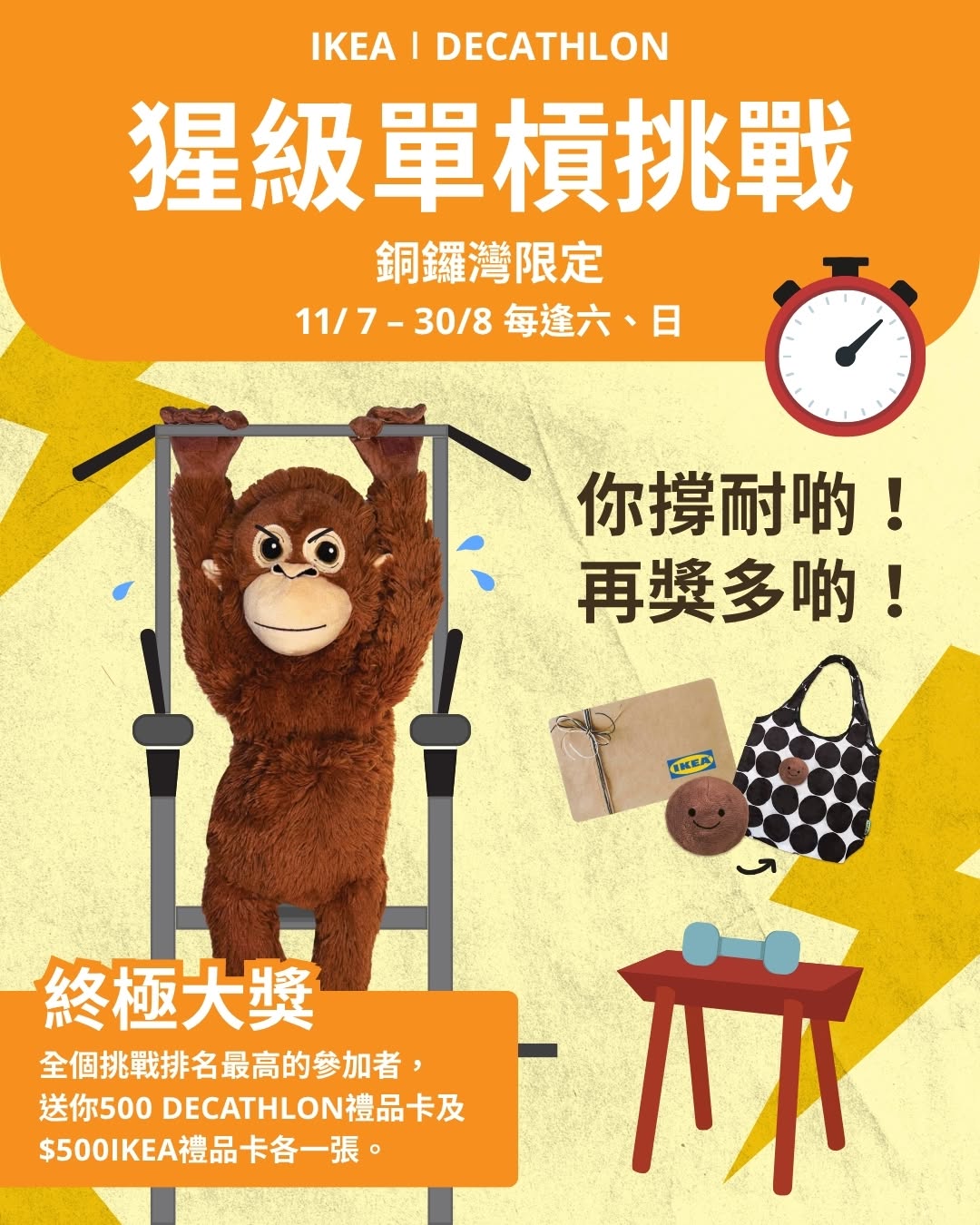 IKEA: Complete a pull-up challenge at IKEA Causeway Bay with a DECATHLON receipt (3+…