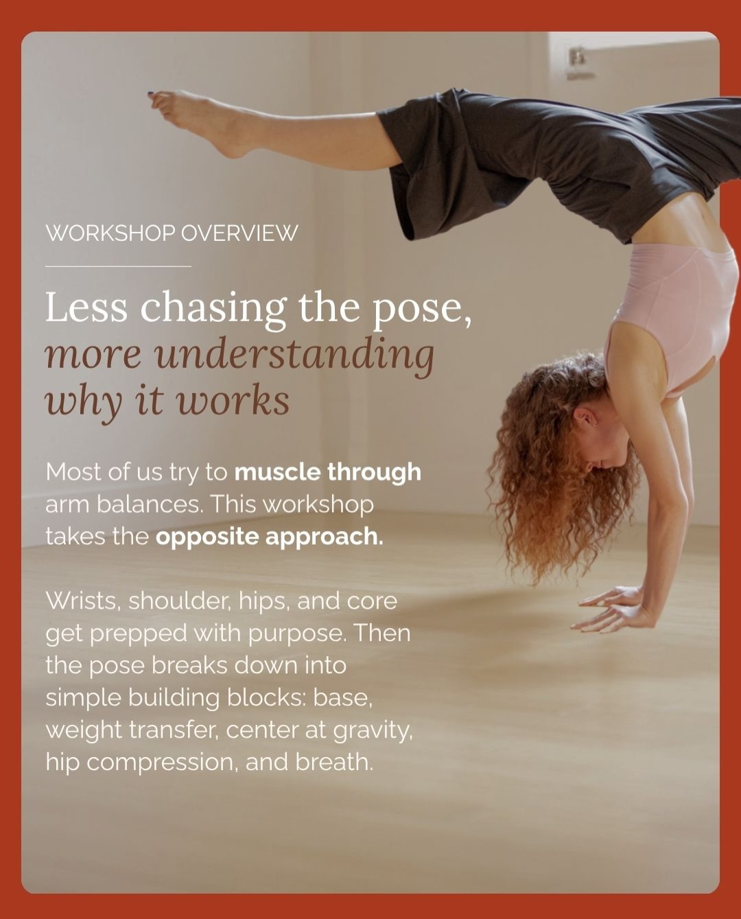 ikigai — Early bird pricing for arm balance workshop: HK$980 instead of HK$1,280 until 28 July.