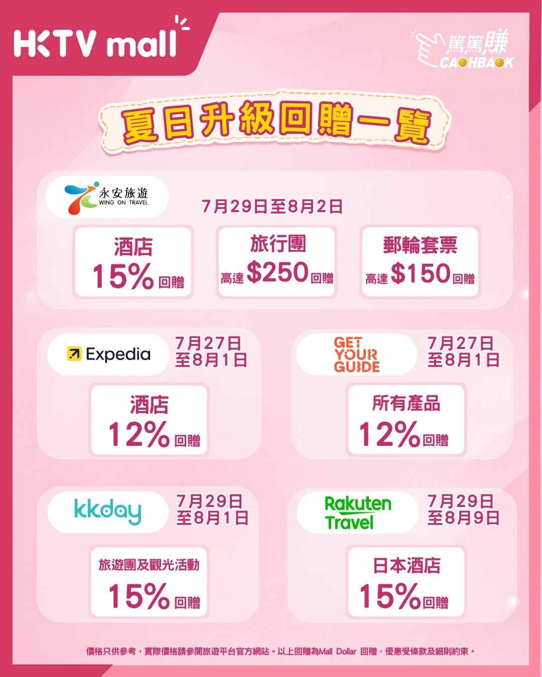 HKTVMall — Summer Cashback Rewards On Travel B