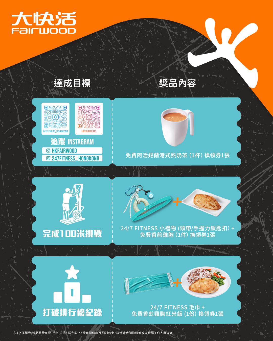 Fairwood — 30-day or 90-day gym + meal bundles with free protein items. 30-day pass HK$920 (42% off), 90-day pass HK$2,690 (37% off). Plus free gifts for challenge participants.
