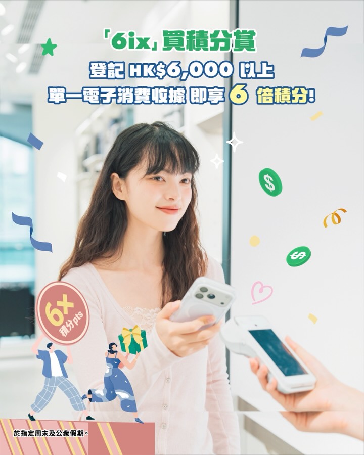 6週年慶典推出多重獎賞：新會員首購滿HK$100可獲高達600分迎新禮遇；累積消費滿HK$3,000送HK$100電子現金券；指定週末及公眾假期單筆消費滿HK$6,000可獲6倍積分。