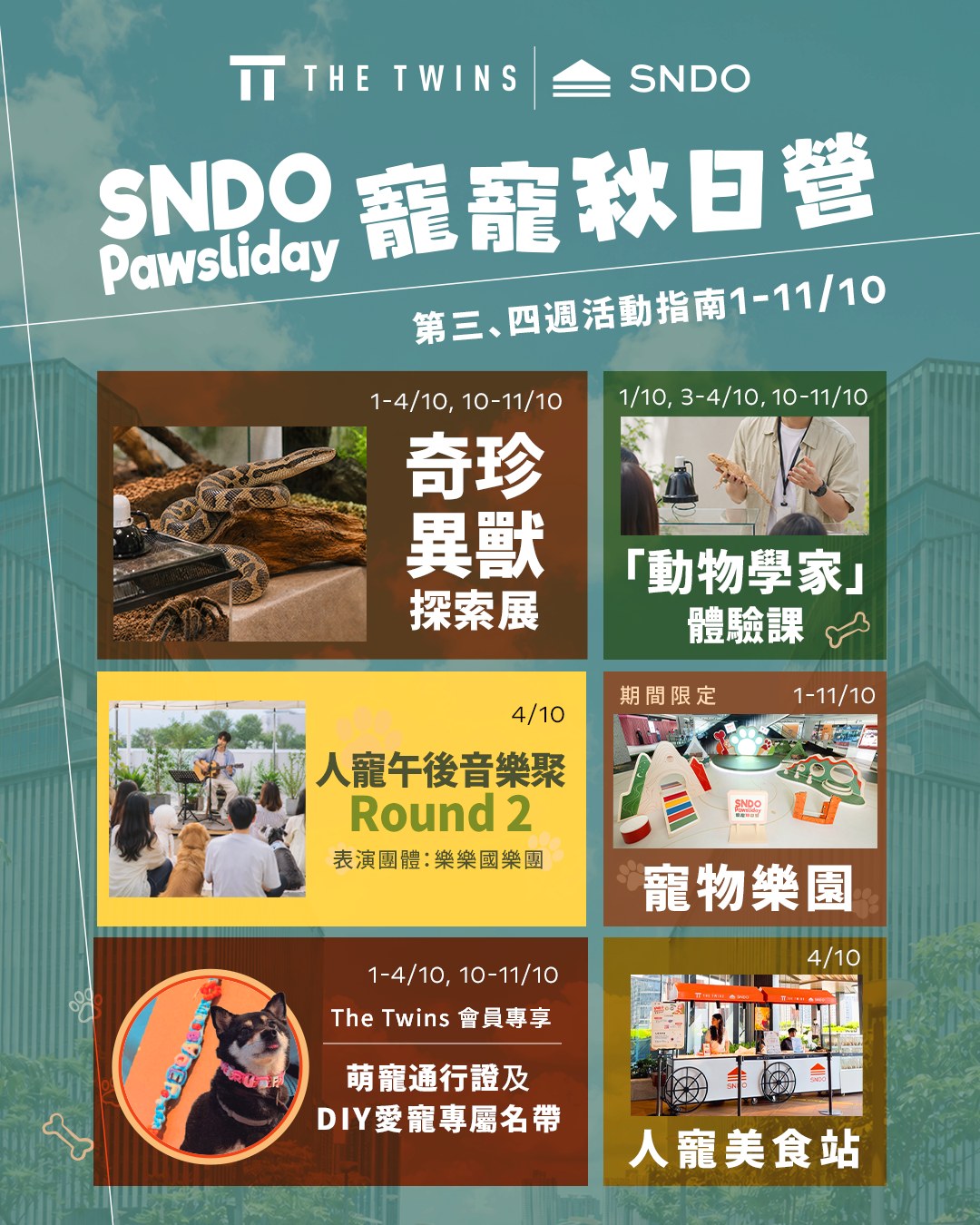 Free gifts with HK$200 spend at The Twins; free DIY membership activity; exotic animal exhibitions and performances.