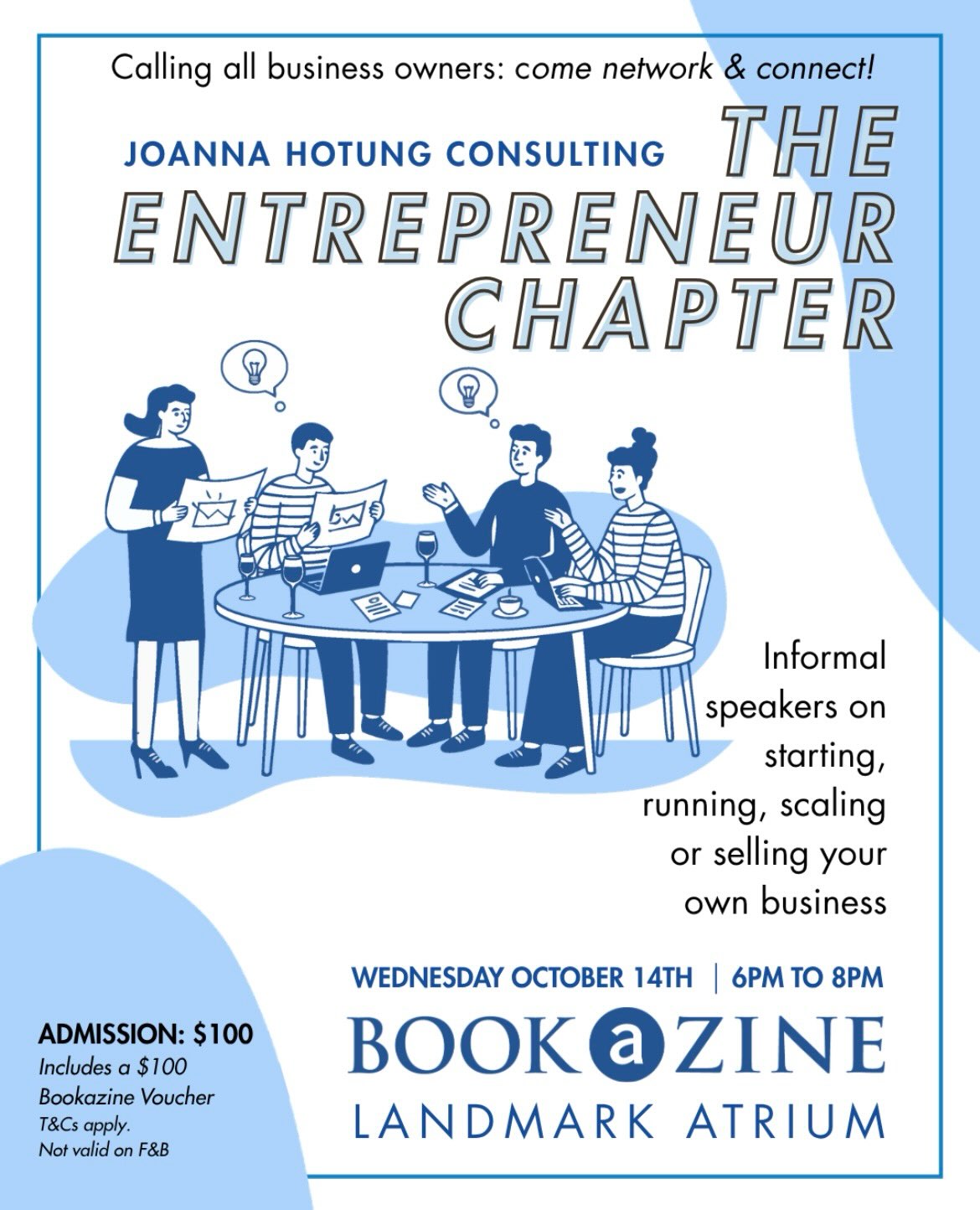 Networking event with $100 HKD admission includes $100 Bookazine voucher.