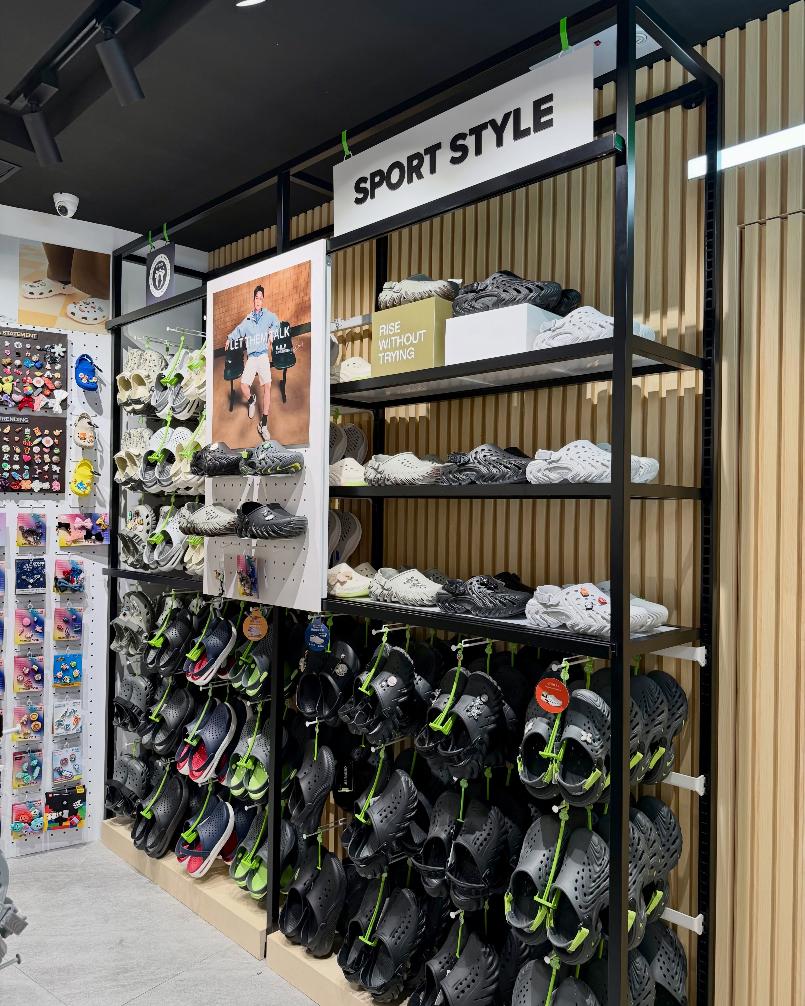 Crocs — Store opening offers: free Crocs keychain with HK$600 spend, Jibbitz bundle deals (buy 5 get 2, buy 8 get 4, buy 10 get 5), free Jibbitz with full-price shoe purchase.
