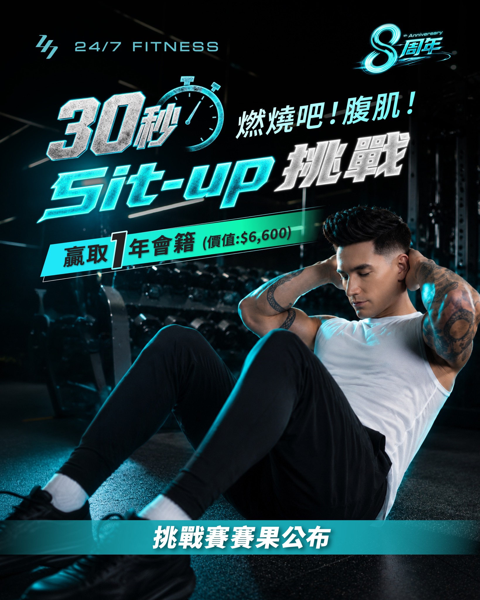 Win free gym memberships (1 year, 6 months, or 3 months) and limited-edition Monopoly board in sit-up challenge contest.