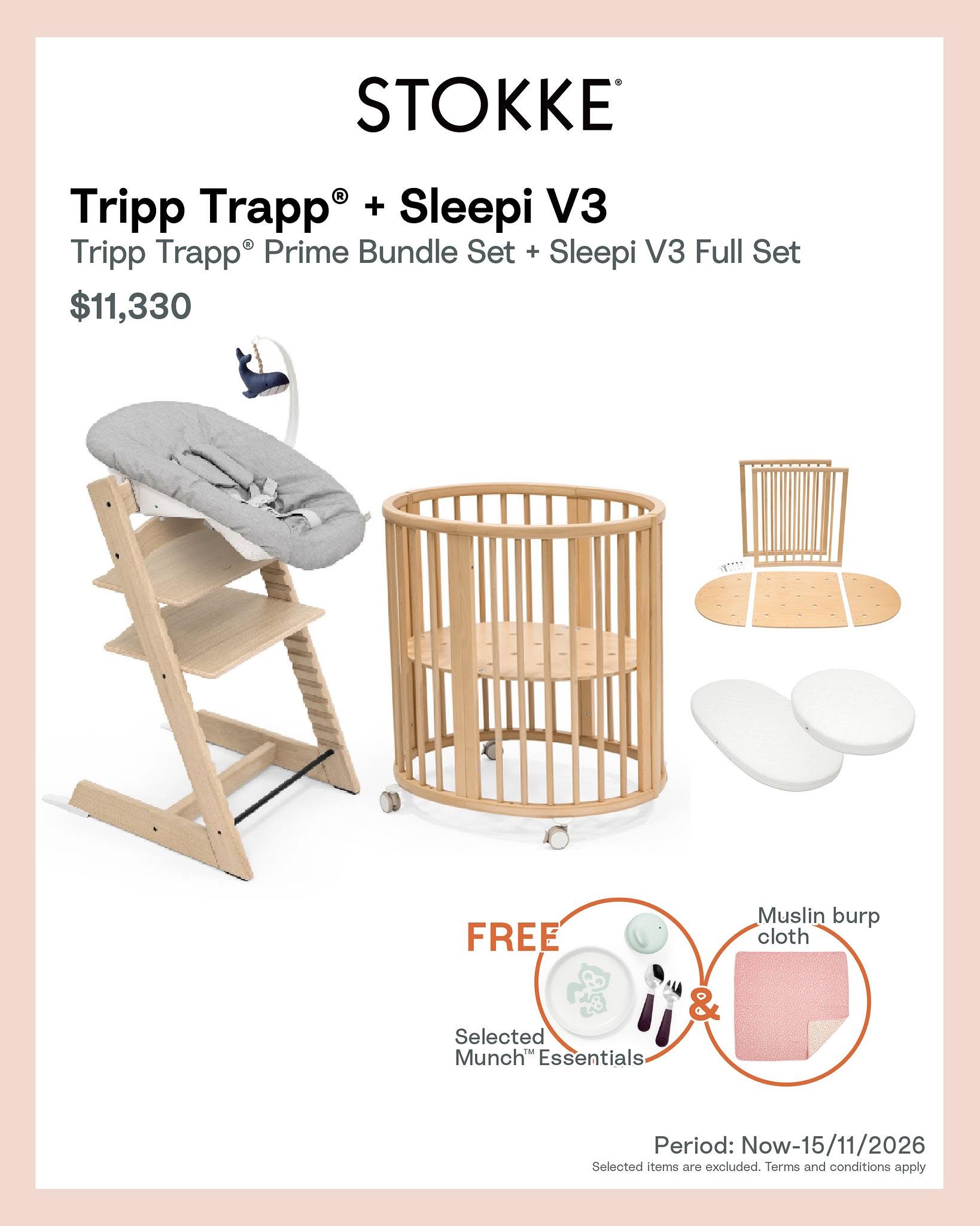 Mothercare Hong Kong — Limited-time offers on selected Stokke products (TrippTrapp, Nomi, YOYO, FlexiBath, Sleepi, Jetkids, MuTable) plus shopping privileges with Nighti bed pre-order.