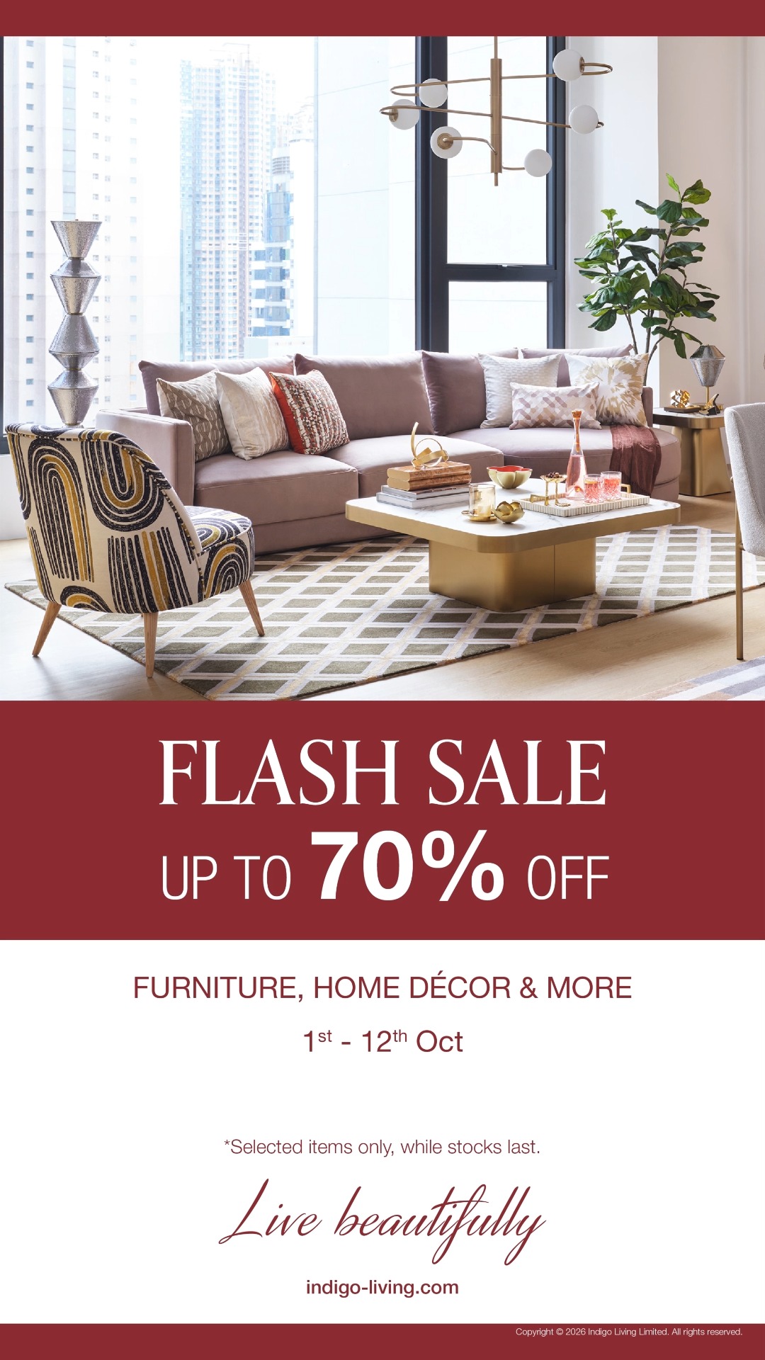 Up to 30% off selected items from Podium, Barclay, and Dalton collections during flash sale, 1–12 October.