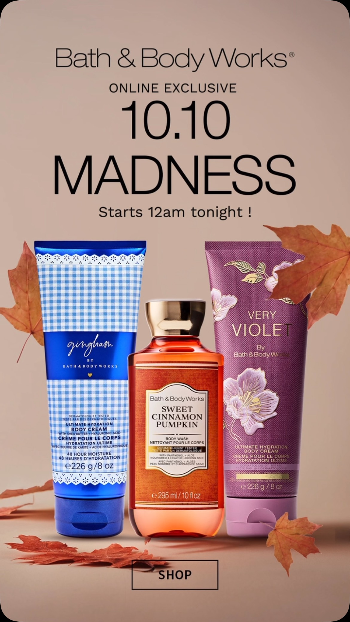 bath & body works — 10.10 mega sale launches tonight at midnight with daily deals to be revealed.