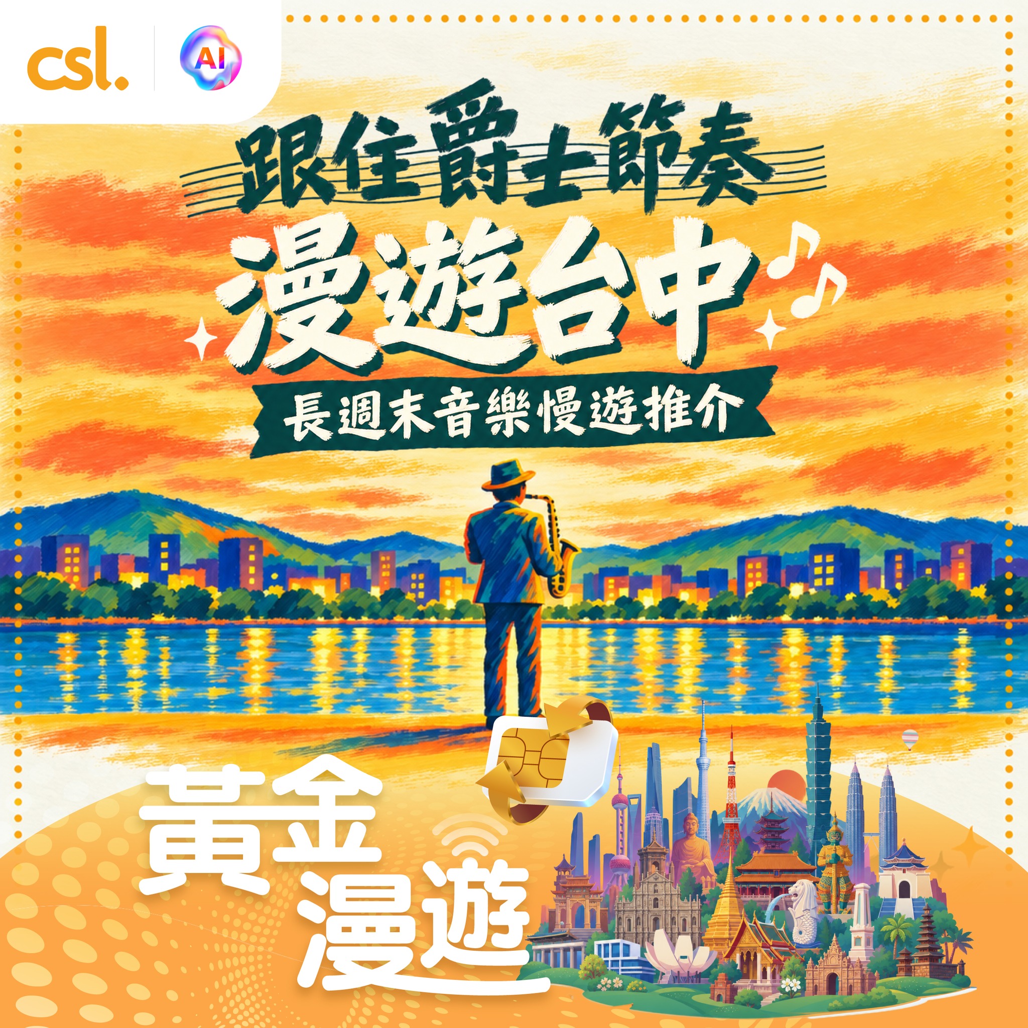 亞太區漫遊日數通行證組合（3張）HK$88，平均每張HK$29.3。流量無限任用，由啟動起計24小時。csl客戶自動升級「黃金漫遊」服務，享優先頻譜分配。