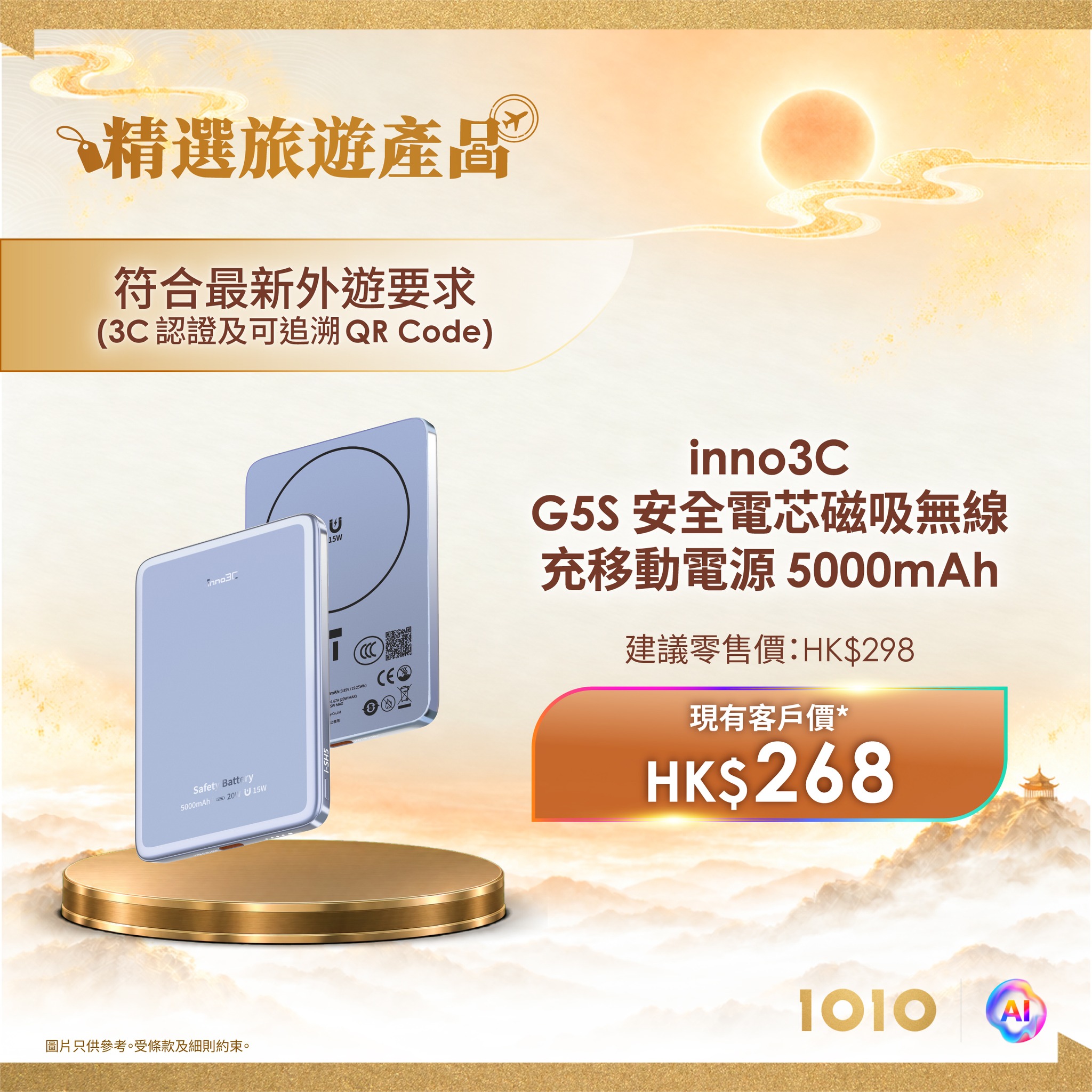 1010 — Members get exclusive pricing on travel tech accessories with savings up to HK$500. Selected items include phone monitors, power banks, chargers, cameras, and smart glasses.