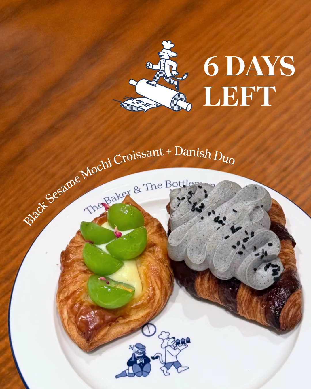 Black Sesame Mochi Croissant + Danish duo for HK$50. Limited daily stock, while supplies last.