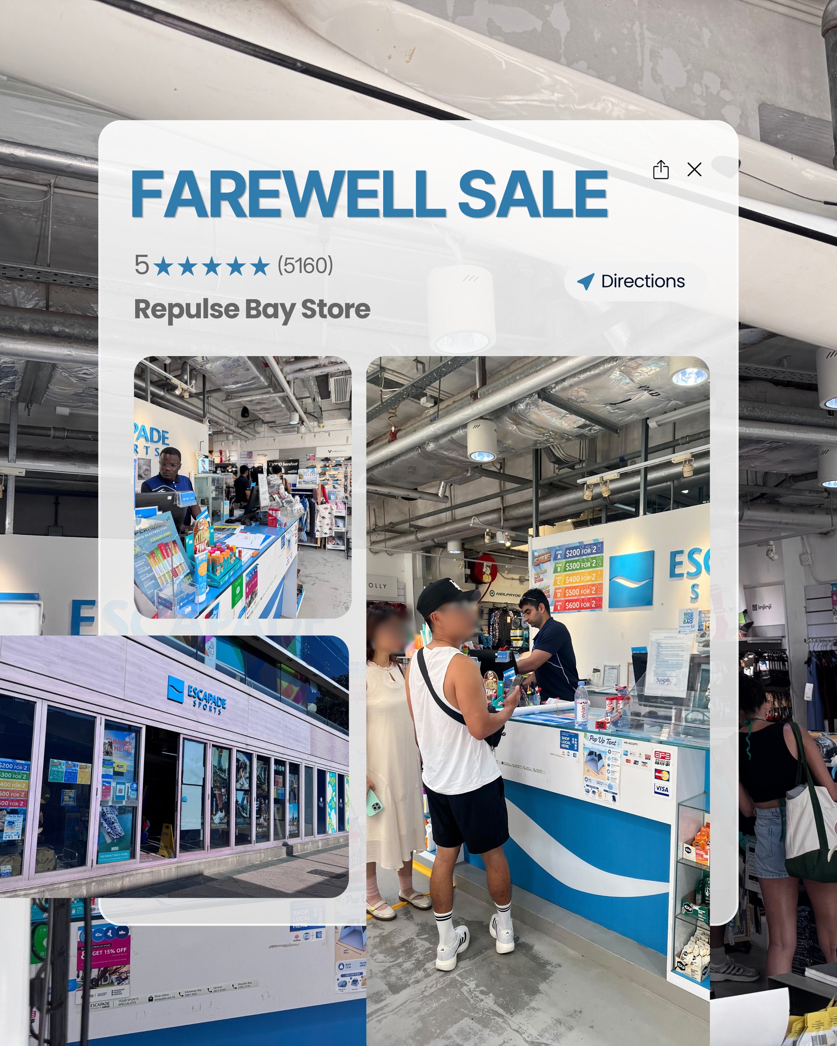 Farewell sale with selected items from HK$99. Store closing at The Pulse location.