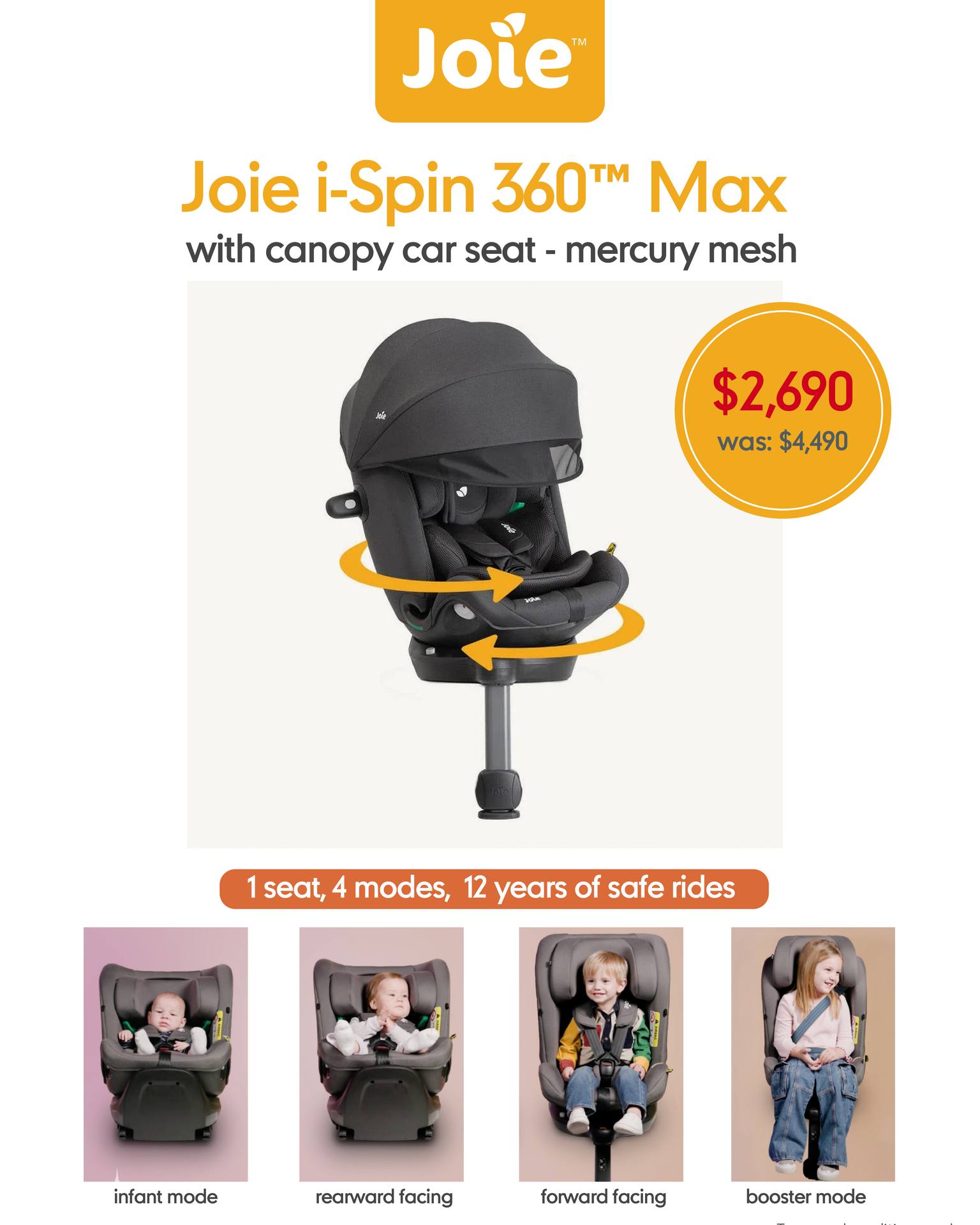 Mothercare Hong Kong — Joie i-Spin 360™ Max car seat now HK$2,690, save HK$1,800 (was HK$4,490). Limited time, while stocks last.