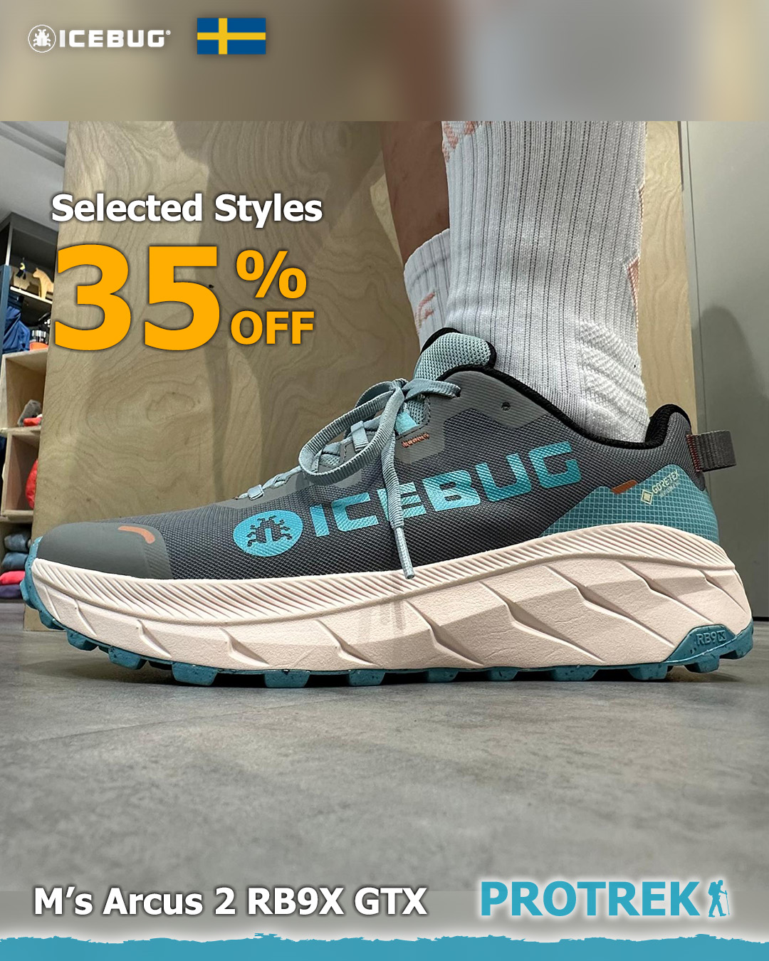 35% off selected Icebug RB9X hiking shoes with superior grip sole technology.