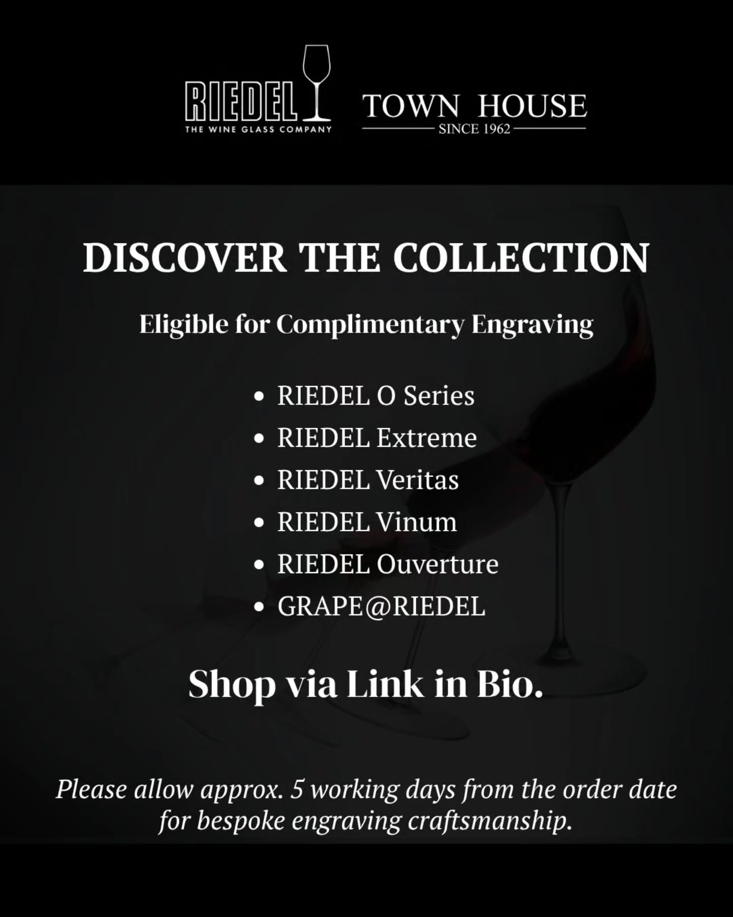 Riedel — Free engraving service on selected RIEDEL glassware pairs, saving HK$400.
