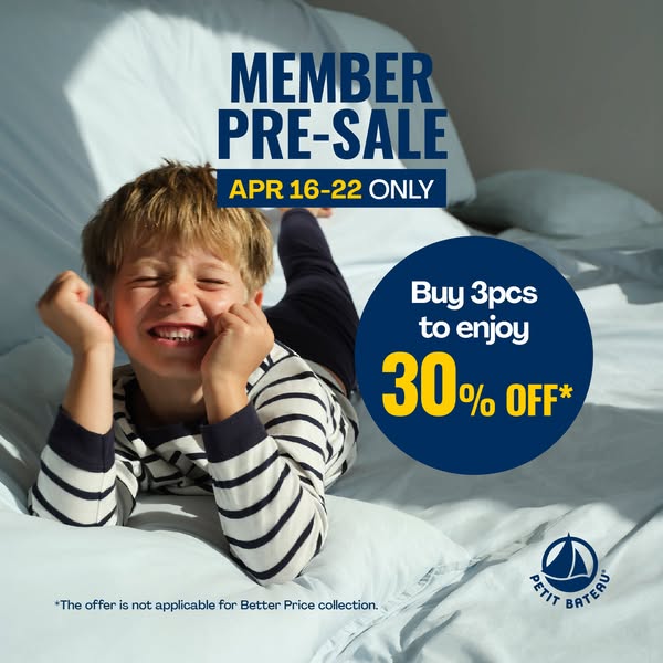 petit bateau: Buy 3 selected spring/summer new items and get 30% discount