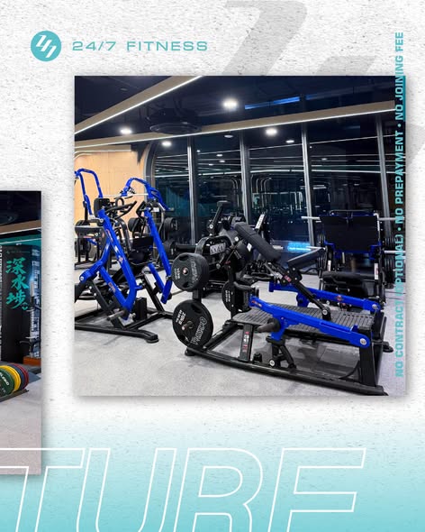 24/7 fitness — Free trial experience available for new members at the new Sham Shui Po branch opening July 15th.