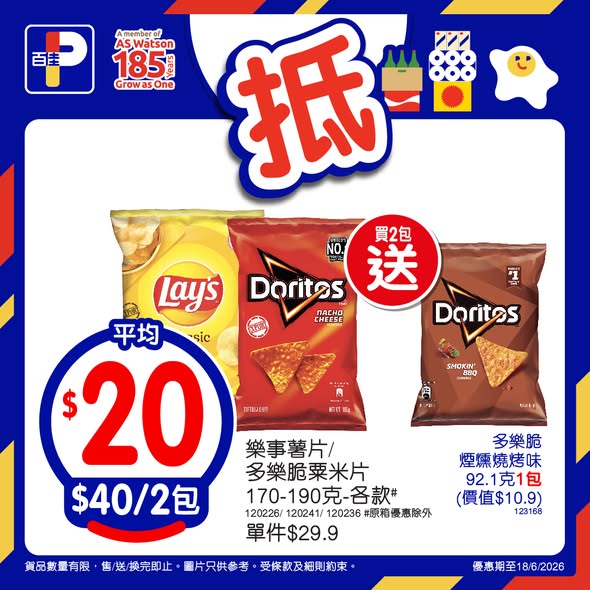 Park'n'Shop — Weekly specials: Java Sea prawns 12% off buy 2, Lay's chips HK$40/2 packs + free corn chips, Nongshim noodles buy HK$50+ get free bowl.