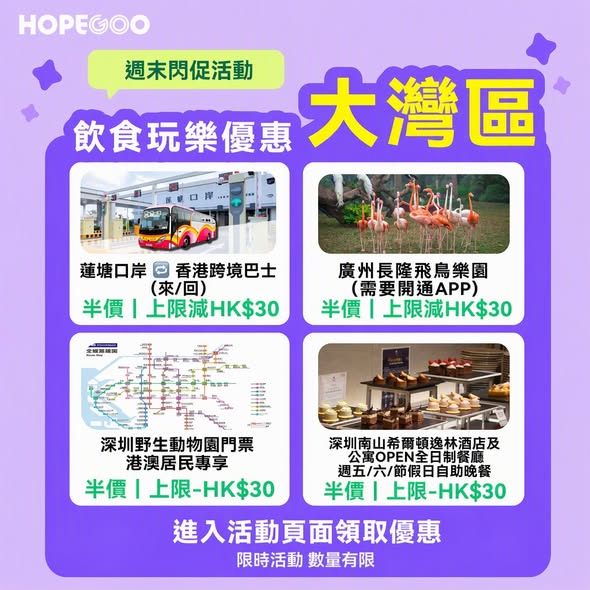 Multiple travel deals: HK$1 bubble tea, half-price hotel vouchers, up to HK$30 off transit passes, 7% off hotels (max HK$88 saving), plus HK$20-HK$8 off transport with promo code.