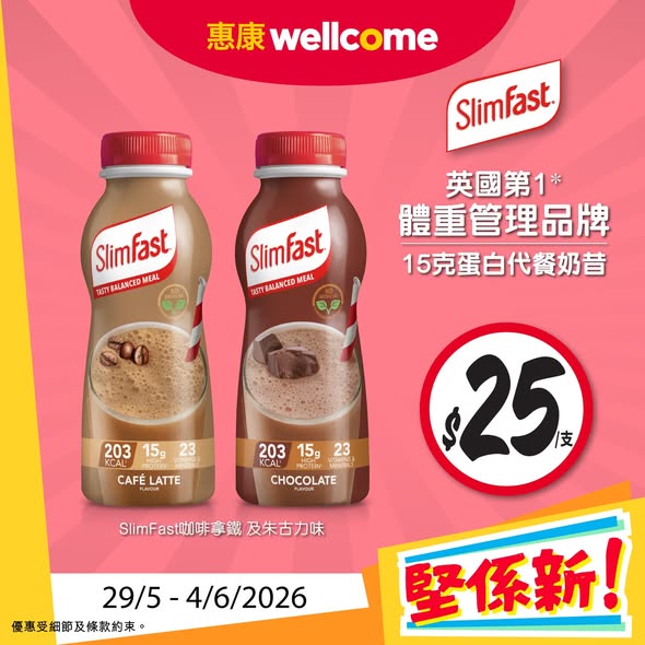 Wellcome — New product launches with promotional pricing on milk pudding ($10), Danish cookies ($18.5), SlimFast shakes ($25), plus bundle offer: any purchase + $40 for 4-ply tissue worth $52.