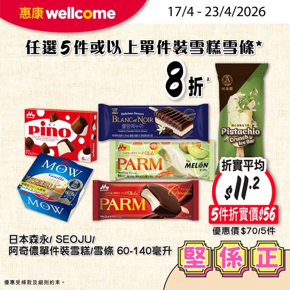 Wellcome — Multiple deals: add $22 to get 2 packs of dumplings (value $50), 20% off ice cream/popsicles on 5+ items, free Tempo tissues with $128 cleaning product purchase.