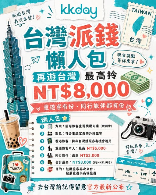 KKdayHongKong: Taiwan repeat visitor rewards up to NT$8,000 per group. Repeat visitors get up…