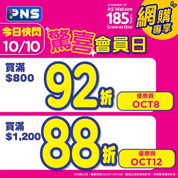 Tiered discounts up to 12% off with min spend, plus free gifts on selected beverages. MoneyBack members save HK$18 in-store.