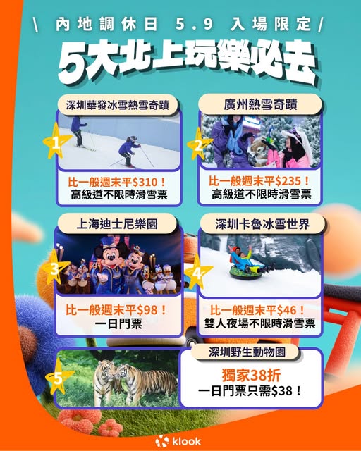 Klook: Limited-time discounts on May 9 for popular attractions in mainland China…