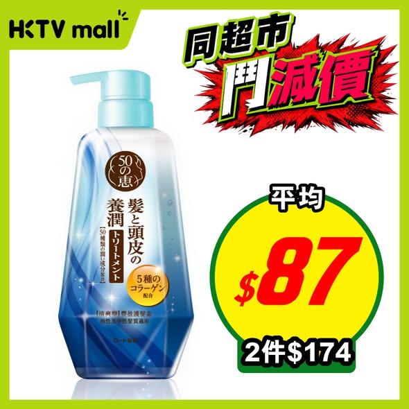 HKTVMall — Multiple beauty and health products on sale at discounted prices, including body wash at HK$55, conditioner 2 for HK$174, toothpaste buy 2 get 50% off, body mist at HK$60, and lutein supplement at HK$148.