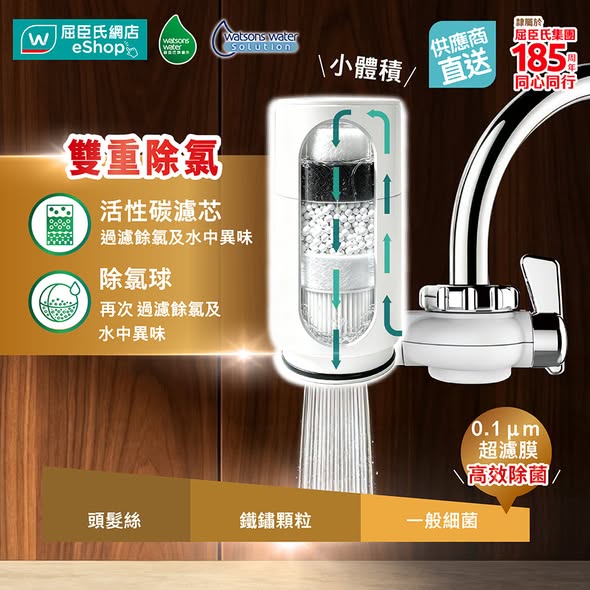 Watson's — WWS 38 water filter at early bird price HK$458 (from HK$698) with free replacement filter cartridge included.