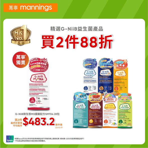 Mannings — Hang Seng enJoy cardholders get 6% off storewide today. Selected skincare masks buy 2 get 1 free, probiotics buy 2 get 12% off, toothpaste purchases include free gifts.