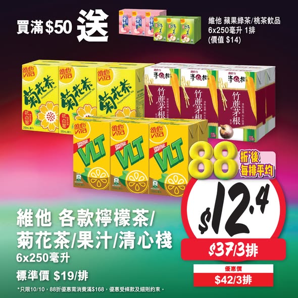 Wellcome — Storewide 12% off with HK$168 minimum purchase on 10/10. Additional HK$40 off with Octopus spending HK$500+.